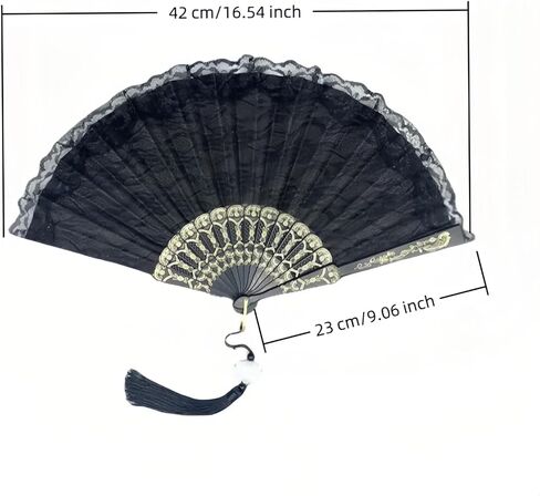 Chinshwehaw 1920s مروحة الدانتيل الزفاف عتيقة ، مروحة تطريز قابلة للطي مع Gold Glitter & Tassels - هدية حفل زفاف الشاي للنساء ، الأم ، العروس ، تأثيري رجعية مدمجة in Kuwait