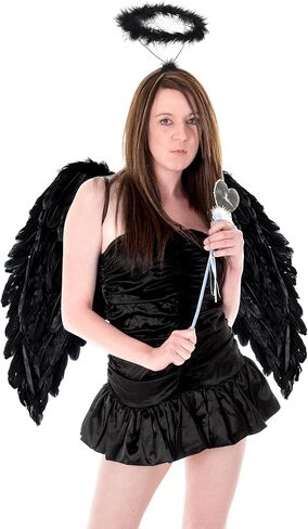Ramede 2 Pcs Halloween Large Angel Wings and Headband Costume Set Feather Angel Wings Headband for Adult in Saudi Arabia