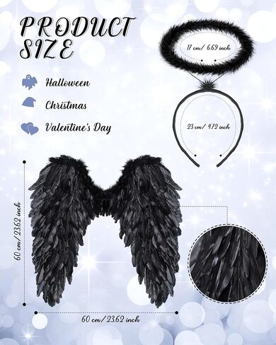 Ramede 2 Pcs Halloween Large Angel Wings and Headband Costume Set Feather Angel Wings Headband for Adult in Saudi Arabia