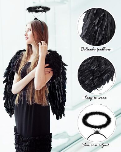 Ramede 2 Pcs Halloween Large Angel Wings and Headband Costume Set Feather Angel Wings Headband for Adult in Saudi Arabia