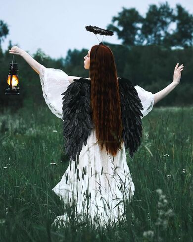 Ramede 2 Pcs Halloween Large Angel Wings and Headband Costume Set Feather Angel Wings Headband for Adult in Saudi Arabia