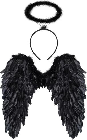 Ramede 2 Pcs Halloween Large Angel Wings and Headband Costume Set Feather Angel Wings Headband for Adult in Saudi Arabia