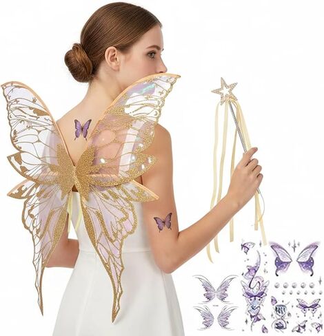 Fairy Wings Costume Set for Adults - Cosplay Accessories with 31.5"x29.5" Butterfly Wings for Halloween, Party in Saudi Arabia