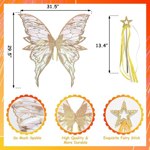 Fairy Wings Costume Set for Adults - Cosplay Accessories with 31.5"x29.5" Butterfly Wings for Halloween, Party in Saudi Arabia