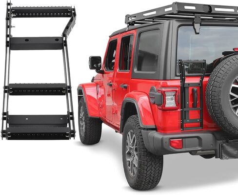 Linskip Tailgate Ladder متوافق مع 2018-2024 2025 Jeep Wrangler JL 4XE Sport Rubicon Sahara Willys Mojave ، سلم الوصول إلى السقف لجيب Wrangler الإكسسوارات الخارجية in Saudi Arabia