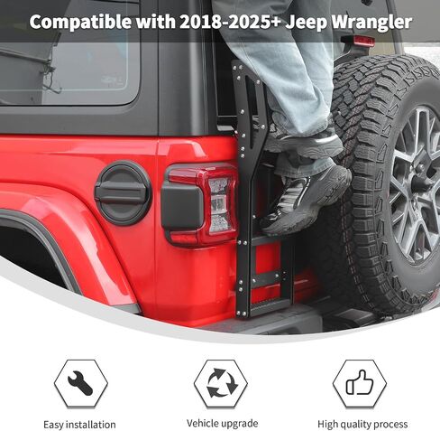 Linskip Tailgate Ladder متوافق مع 2018-2024 2025 Jeep Wrangler JL 4XE Sport Rubicon Sahara Willys Mojave ، سلم الوصول إلى السقف لجيب Wrangler الإكسسوارات الخارجية in Saudi Arabia