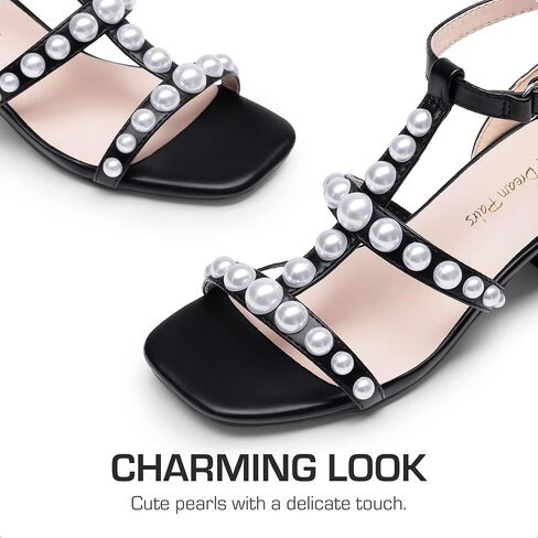 DREAM PAIRS Girls Sandals Ankle Strap T-Strap Low Heel Pearl Flower Pump Dress Wedding Party Square Toe Shoes for Little Kid/Big Kid in Saudi Arabia