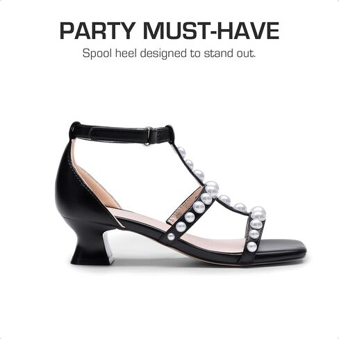 DREAM PAIRS Girls Sandals Ankle Strap T-Strap Low Heel Pearl Flower Pump Dress Wedding Party Square Toe Shoes for Little Kid/Big Kid in Saudi Arabia