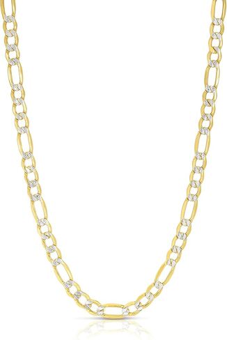 Floreo 10k Two-Tone Gold 8mm Lite Pave Diamond Cut Figaro Chain Link Necklace in Saudi Arabia