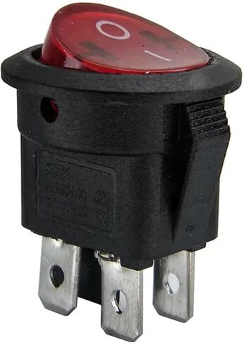 Round Rocker Switch ، 23 مم SPST OFF ، 4 أسنان ، 6A تصنيف ، أسود مع LED أحمر ، حزمة 5 (250 فولت) in Kuwait