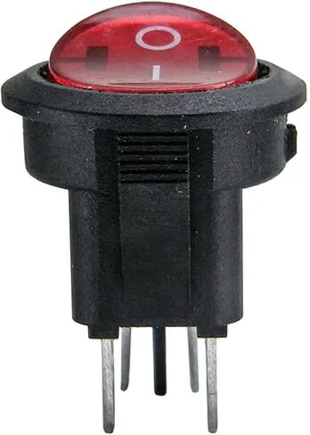 Round Rocker Switch ، 23 مم SPST OFF ، 4 أسنان ، 6A تصنيف ، أسود مع LED أحمر ، حزمة 5 (250 فولت) in Kuwait