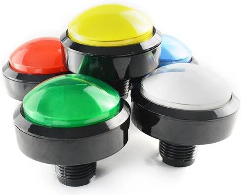 زر الضغط على لعبة Arcade ، مفتاح دائرة محدب 60 مم ، LED متعدد الألوان ، قاعدة أسود ، وظيفة إعادة تعيين ، لآلة الألعاب (Red-1) in Kuwait