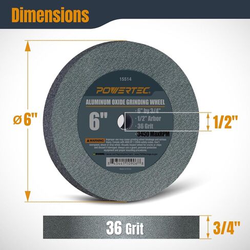 عجلات طحن مقاعد وقاعدة POWERTEC 15539، 6 بوصة × 3/4 بوصة، 1/2 أربور، 60/80/150 حبيبات متنوعة، عجلة طحن مقاعد من أكسيد الألومنيوم لمطحنة مقاعد البدلاء، 3 قطع in Saudi Arabia