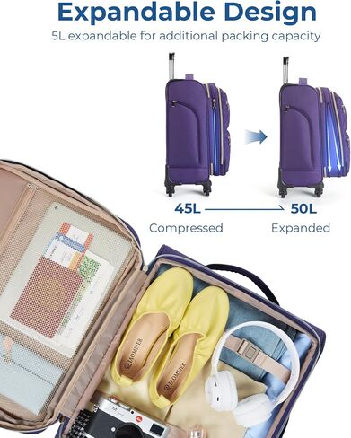 BAGSMART Underseater Carry On Luggage Airline Approved with Spinner Wheels, 16 Inch Small Luggage with TSA Lock, Overnight Small Rolling Softside Suitcases for Women, Navy Blue in Saudi Arabia