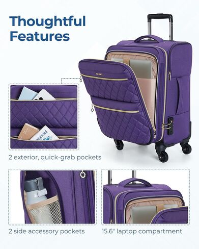 BAGSMART Underseater Carry On Luggage Airline Approved with Spinner Wheels, 16 Inch Small Luggage with TSA Lock, Overnight Small Rolling Softside Suitcases for Women, Navy Blue in Saudi Arabia