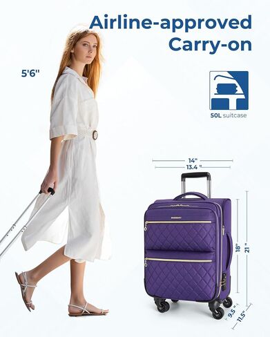BAGSMART Underseater Carry On Luggage Airline Approved with Spinner Wheels, 16 Inch Small Luggage with TSA Lock, Overnight Small Rolling Softside Suitcases for Women, Navy Blue in Saudi Arabia