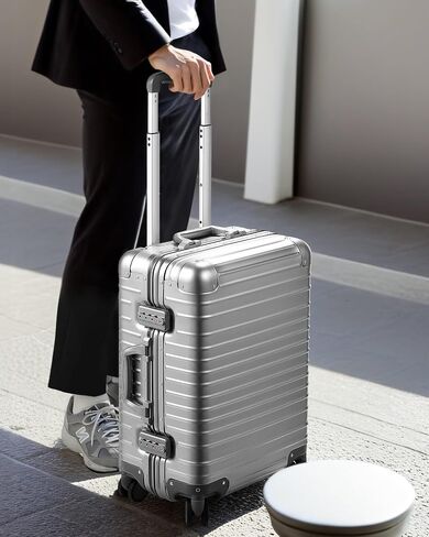 Luggex جميع الألومنيوم تحمل أمتعة مع عجلات - حقيبة Hardshell Zipperless مع قفل TSA (الفضة ، 20 بوصة) in Kuwait