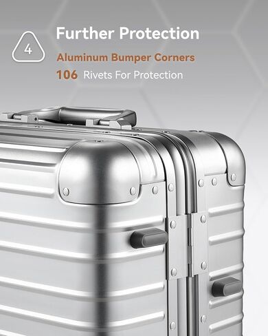 Luggex جميع الألومنيوم تحمل أمتعة مع عجلات - حقيبة Hardshell Zipperless مع قفل TSA (الفضة ، 20 بوصة) in Kuwait