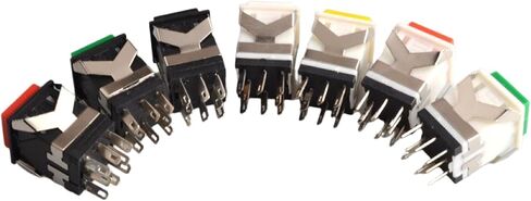 تبديل زر الضغط المربع مع مؤشر LED ، والرجوع الذاتي لحظة ، 8 أسنان ، 2NO2NC ، 3A/250V ، 5 عبوات (قذيفة أبيض أسود) in Kuwait