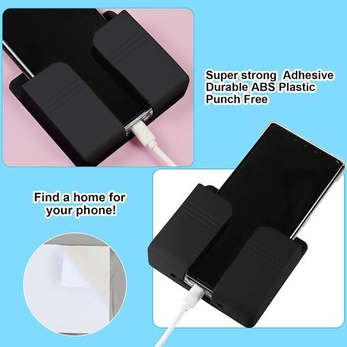 8 Pieces Wall Mount Phone Holder Adhesive Remote Control Storage Box Wall Mount Charging Phone Stand Holder Adhesive Non Slip Media Organizer Storage Box for Bedroom Kitchen Bathroom (Black) in Saudi Arabia