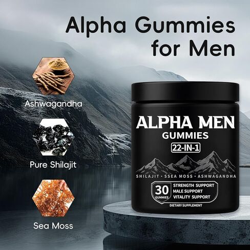 Alpha Gummies for Men - 22 in 1 Gummies with Pure Shilajit | Sea Moss | Ashwagandha | Organic Manuka Honey + 19 More Ingredients, Help Support Daily Energy, Drive & Active Performance, 30 Gummies in Saudi Arabia