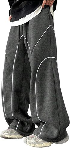 OYOANGLE Men's Contrast Side Cargo Pants Drawstring Elastic High Waist Long Pants Wide Leg Baggy Parachute Pants in Saudi Arabia