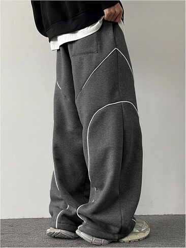 OYOANGLE Men's Contrast Side Cargo Pants Drawstring Elastic High Waist Long Pants Wide Leg Baggy Parachute Pants in Saudi Arabia
