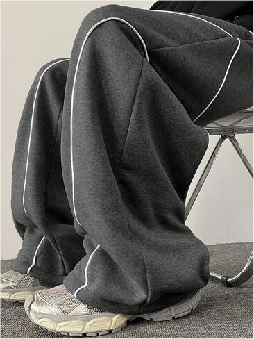 OYOANGLE Men's Contrast Side Cargo Pants Drawstring Elastic High Waist Long Pants Wide Leg Baggy Parachute Pants in Saudi Arabia