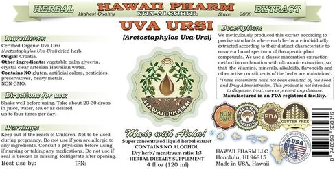 Uva Ursi Alcohol-Free Liquid Extract, Organic Uva Ursi (Arctostaphylos Uva-Ursi) Dried Herb Glycerite Natural Herbal Supplement, Hawaii Pharm, USA 2 fl.oz in Saudi Arabia