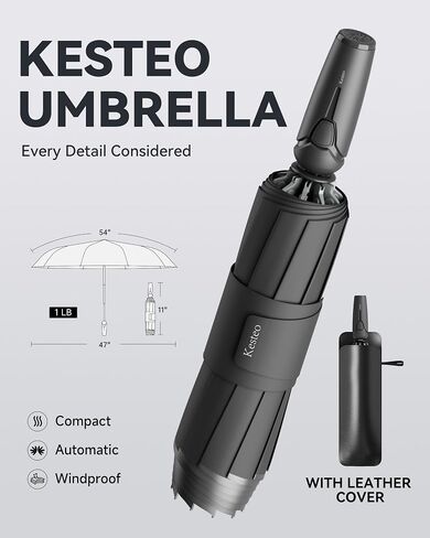Windproof Travel Umbrella for Rain, Withstand 85MPH Winds, 54 Inch Automatic Reverse Fold Umbrellas Easy Auto Open Close, Portable Compact Umbrella Includes Cover Bag, Perfect for Travel, Car, Commute, Women Men, Backpack in Kuwait