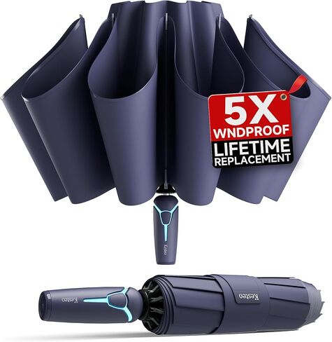 Windproof Travel Umbrella for Rain, Withstand 85MPH Winds, 54 Inch Automatic Reverse Fold Umbrellas Easy Auto Open Close, Portable Compact Umbrella Includes Cover Bag, Perfect for Travel, Car, Commute, Women Men, Backpack in Kuwait