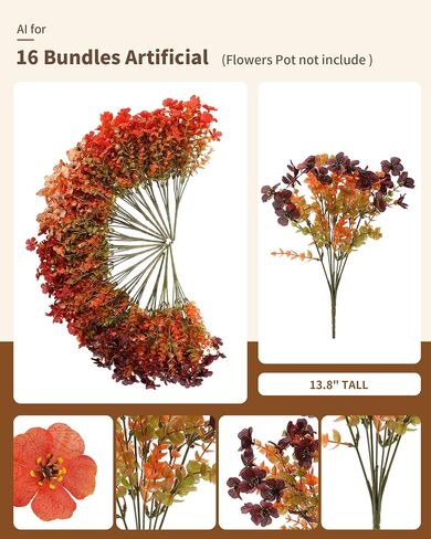 Artificial Mums Outdoor Fake Fall Flowers Decorations for Home,16 Bundles Silk Faux Mum Plants Look Real UV Resistant for Outside,Autumn Decor for Porch,Patio,Front Yard & Planters,Thanksgiving in Kuwait