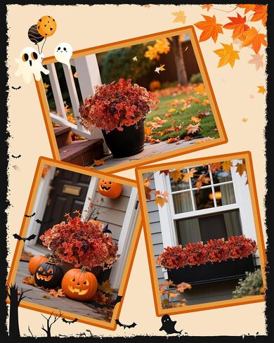 Artificial Mums Outdoor Fake Fall Flowers Decorations for Home,16 Bundles Silk Faux Mum Plants Look Real UV Resistant for Outside,Autumn Decor for Porch,Patio,Front Yard & Planters,Thanksgiving in Kuwait