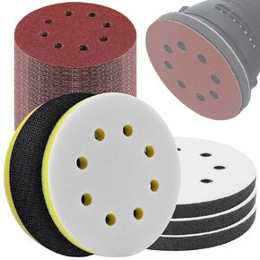 4 Pack Upgraded Foam Sanding Pads for Orbital Sander, 5 Inch 8 Holes Orbital Sander Surfprep Foam Pad, Hook and Loop Soft Density Interface Pads with Soft & Hard Cushion Sponge Buffer by Elechiakan in Kuwait