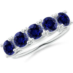 Angara Lab Grown Blue Sapphire Wedding Band for Women | Lab Half Eternity Five Stone Blue Sapphire Wedding Band in 14K Solid Gold/Silver/Platinum | September Birthday, Gemstone Jewellery Gift in Saudi Arabia