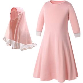 Little Girls Muslim Prayer Dress Abaya Dress Long Sleeve Ruffle Hijab Kaftan Toddler Dubai Islamic Ramadan Eid Jilbab in Saudi Arabia