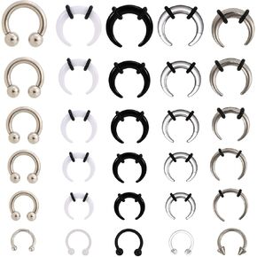 30pcs Septum Rings Kit, 6G-16G Acrylic and Stainless Steel Septum Stretching Jewelry Kit Including Horseshoe Nails & Tooth Tip Nails Pincher Rings for Women Men Decorations (4 Colors) in Saudi Arabia