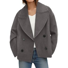 Tankaneo Womens Broced Wool Blend Pea Coat Disual Long Long Shouded Breadted Breadced Frainted Overcoat Jackets in Kuwait