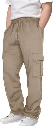 Teen Boys Cargo Pants Straight Wide Leg Drawstring Elastic Waist Casual Trousers Kids School Uniform Clothes in Saudi Arabia