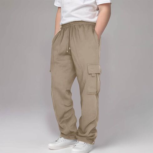 Teen Boys Cargo Pants Straight Wide Leg Drawstring Elastic Waist Casual Trousers Kids School Uniform Clothes in Saudi Arabia
