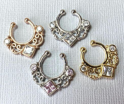 1pc Non-Piercing Lace Swirl Septum Hanger Clip-On Fake Nose Ring - Body Jewelry in Saudi Arabia
