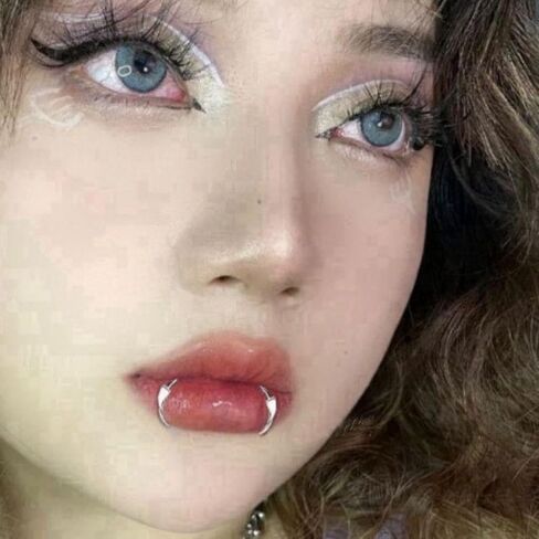 Fake Lip Piercing Ring Halloween Vampire Fangs Lip Cuff Stainless Steel Vampire Teeth Adjustable Fake Lip Piercings Body Jewelry Non Piercing in Saudi Arabia