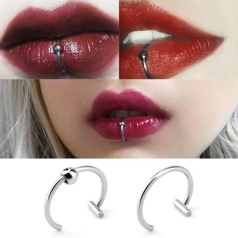 Fake Lip Piercing Ring Halloween Vampire Fangs Lip Cuff Stainless Steel Vampire Teeth Adjustable Fake Lip Piercings Body Jewelry Non Piercing in Saudi Arabia
