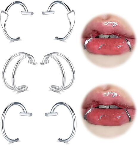 Fake Lip Piercing Ring Halloween Vampire Fangs Lip Cuff Stainless Steel Vampire Teeth Adjustable Fake Lip Piercings Body Jewelry Non Piercing in Saudi Arabia