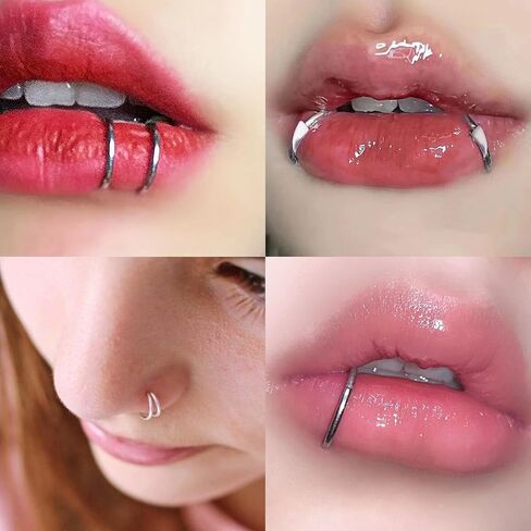 Fake Lip Piercing Ring Halloween Vampire Fangs Lip Cuff Stainless Steel Vampire Teeth Adjustable Fake Lip Piercings Body Jewelry Non Piercing in Saudi Arabia