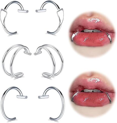 Fake Lip Piercing Ring Halloween Vampire Fangs Lip Cuff Stainless Steel Vampire Teeth Adjustable Fake Lip Piercings Body Jewelry Non Piercing in Saudi Arabia