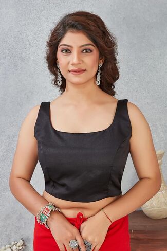 Womens Solid Sleeveless Blouse Crop Top Designer Saree Blouse for Party & Festive Wear in Saudi Arabia