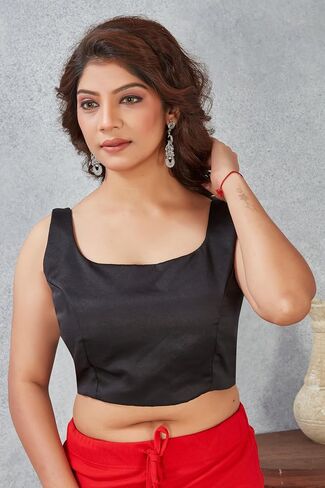 Womens Solid Sleeveless Blouse Crop Top Designer Saree Blouse for Party & Festive Wear in Saudi Arabia