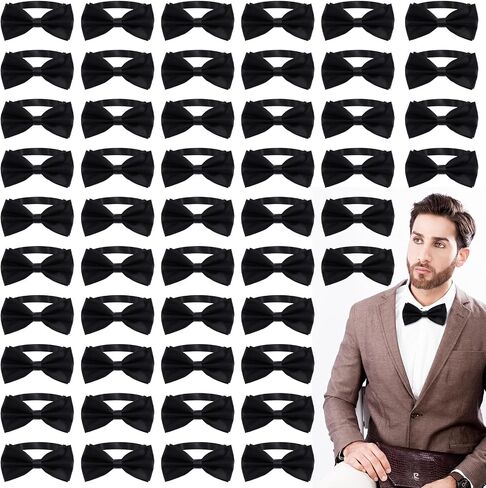 JIEYAO 50 Pack Black Bow Ties for Men, Pre-Tied Adjustable Satin Bow Ties Formal Tuxedo Bowties for Wedding Party in Saudi Arabia