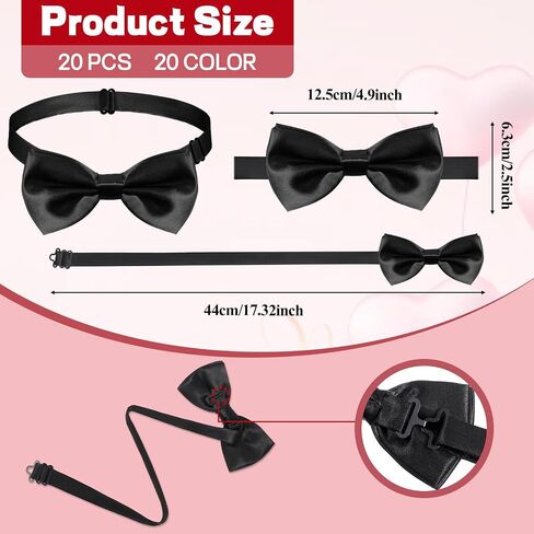 رابطات القوس للرجال 20 حزمة مسبقا مسبقا الساتان الرسمي الصلبة القوس العلاقات Tuxedo مقطع على القوس القابل للتعديل للرجال احتفال حفل الزفاف للرجال in Kuwait